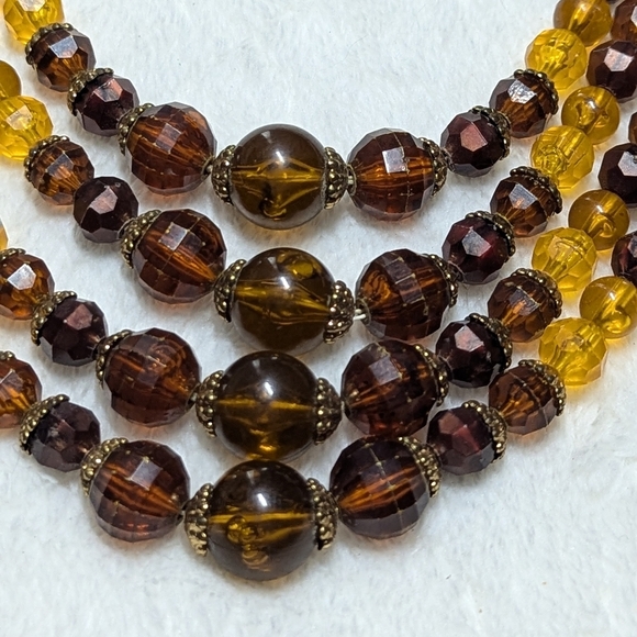 Vintage Multi-Strand Amber and Brown Acrylic Beaded Necklace - Picture 2 of 7